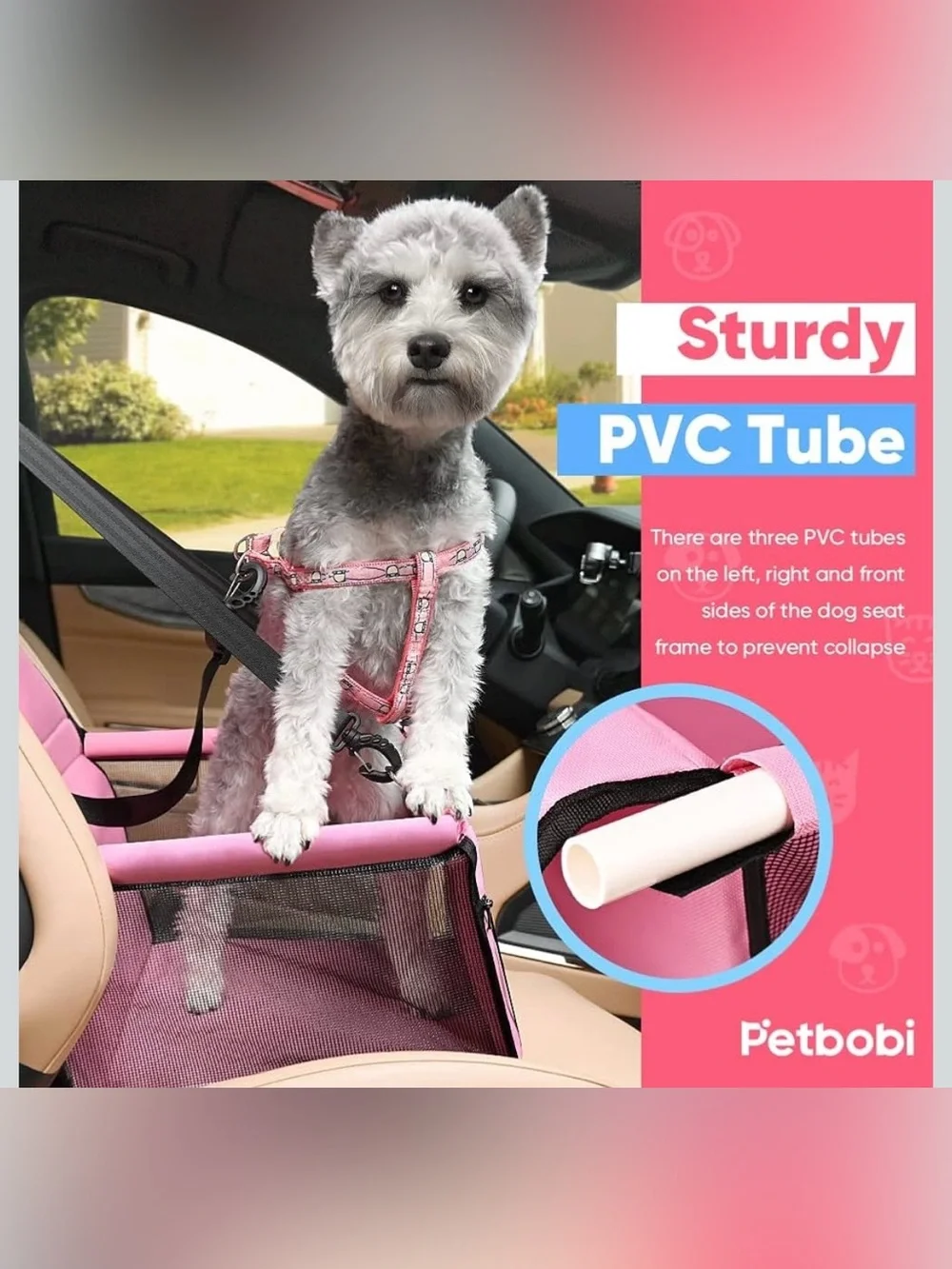 Pink Petbobi Pet Booster Car Seat for Pets Up To 15lbs